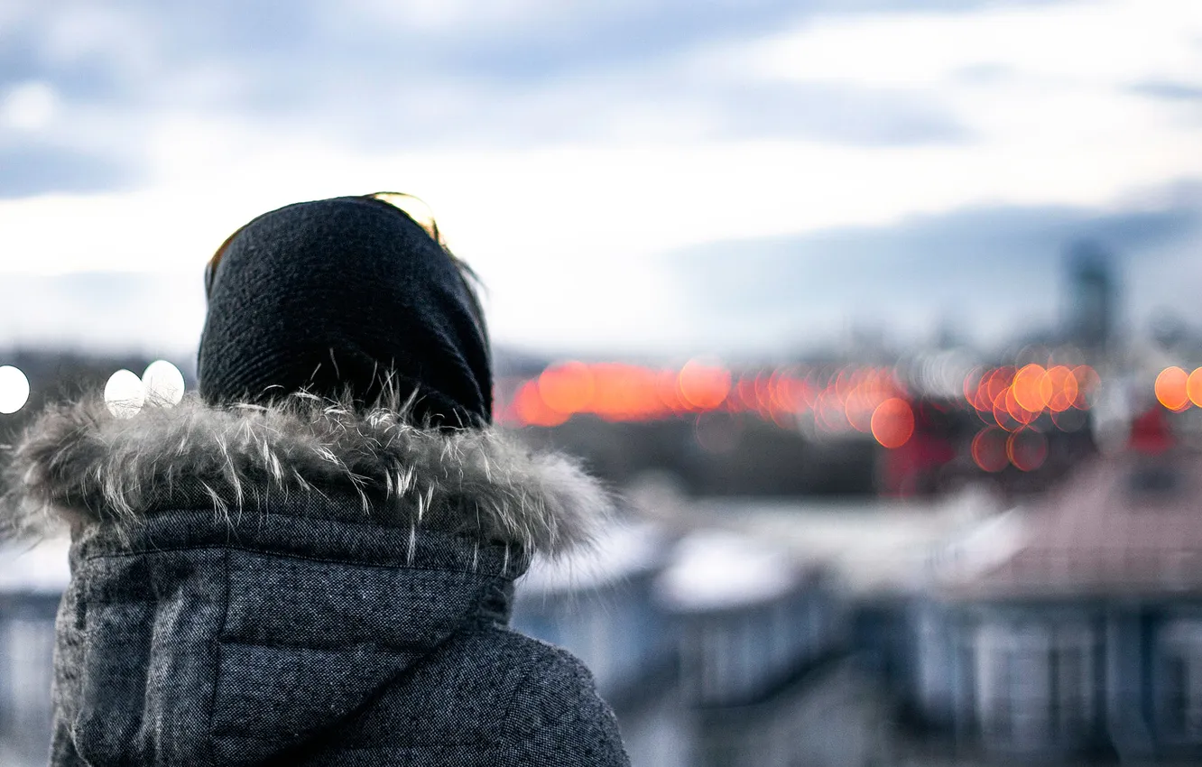 Photo wallpaper girl, the city, view, dal, bokeh