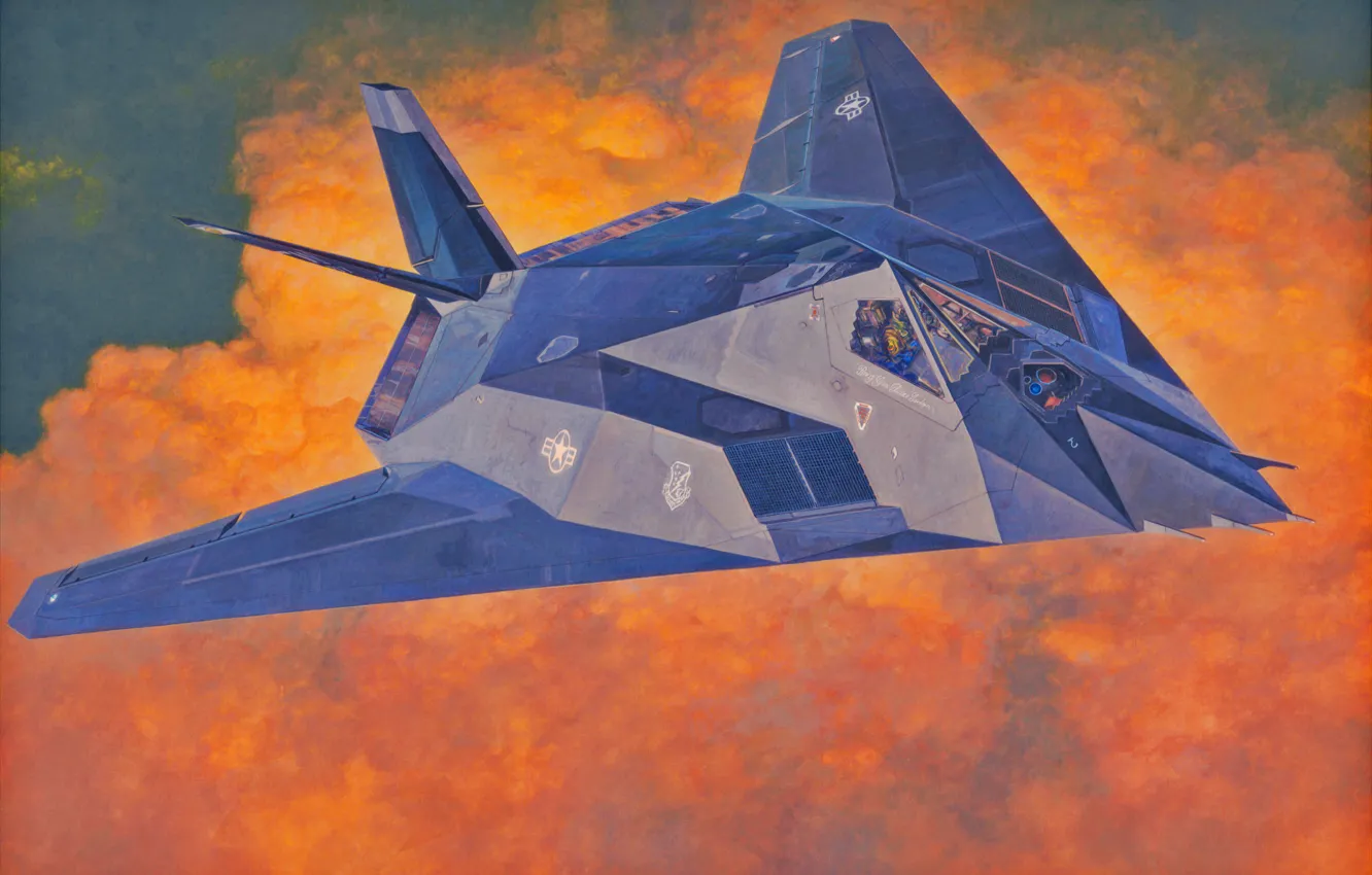 Photo wallpaper war, art, airplane, Stealth, painting, aviation, jet, F-117 Nighthawk