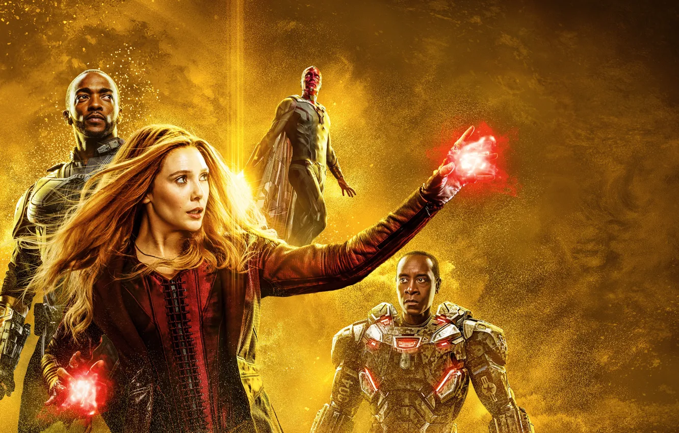 Photo wallpaper fiction, Vision, poster, comic, Falcon, MARVEL, Scarlet Witch, Don Cheadle