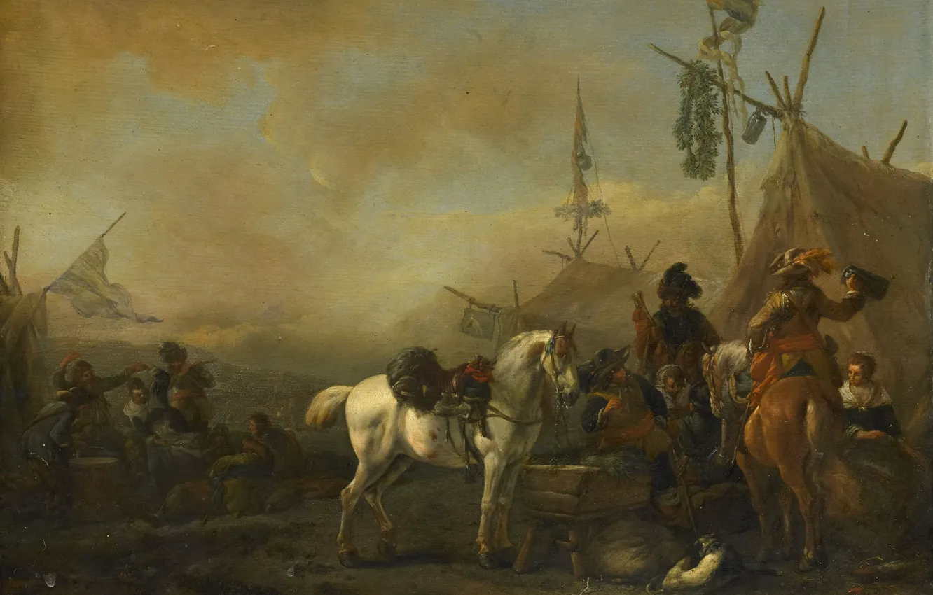 Photo wallpaper trees, oil, picture, Military Camp, Philips Bowerman