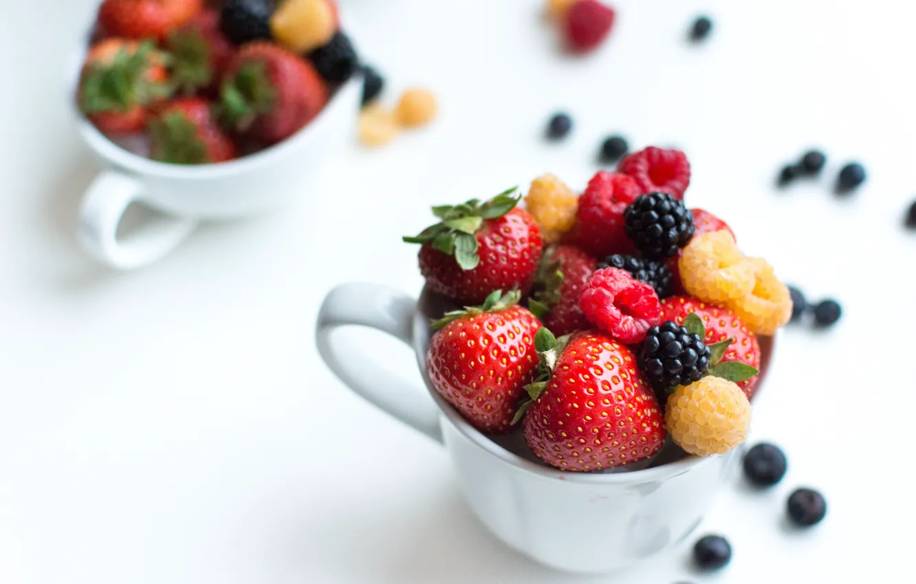 Photo wallpaper berries, raspberry, colorful, strawberry, fruit, cup