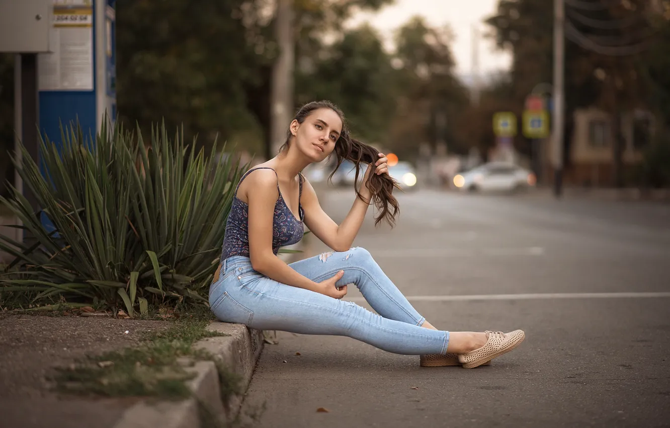 Photo wallpaper model, pretty, pose, sit, Galaev Eugene