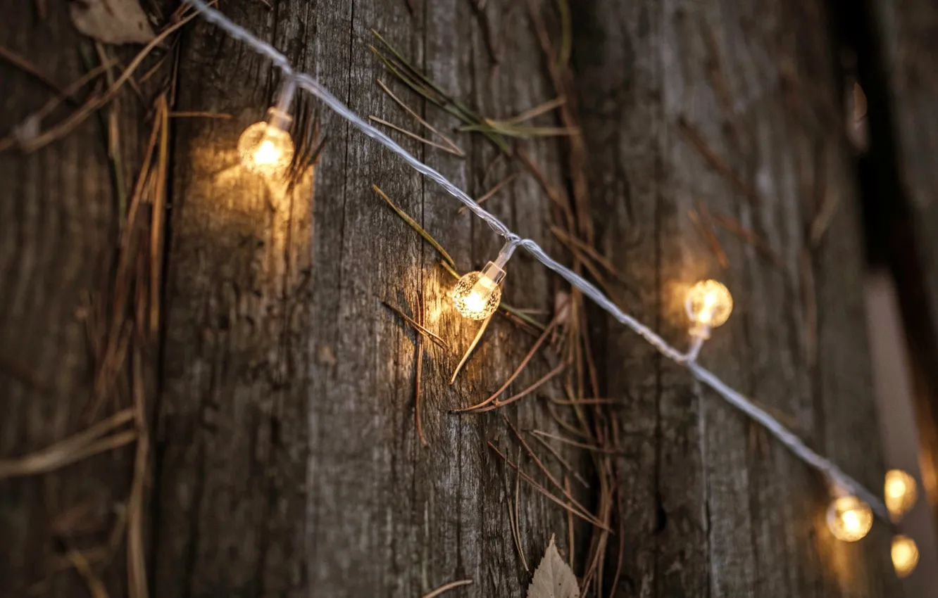 Photo wallpaper Wallpaper, wire, lights, wallpaper, garland, light bulb, picture, picture