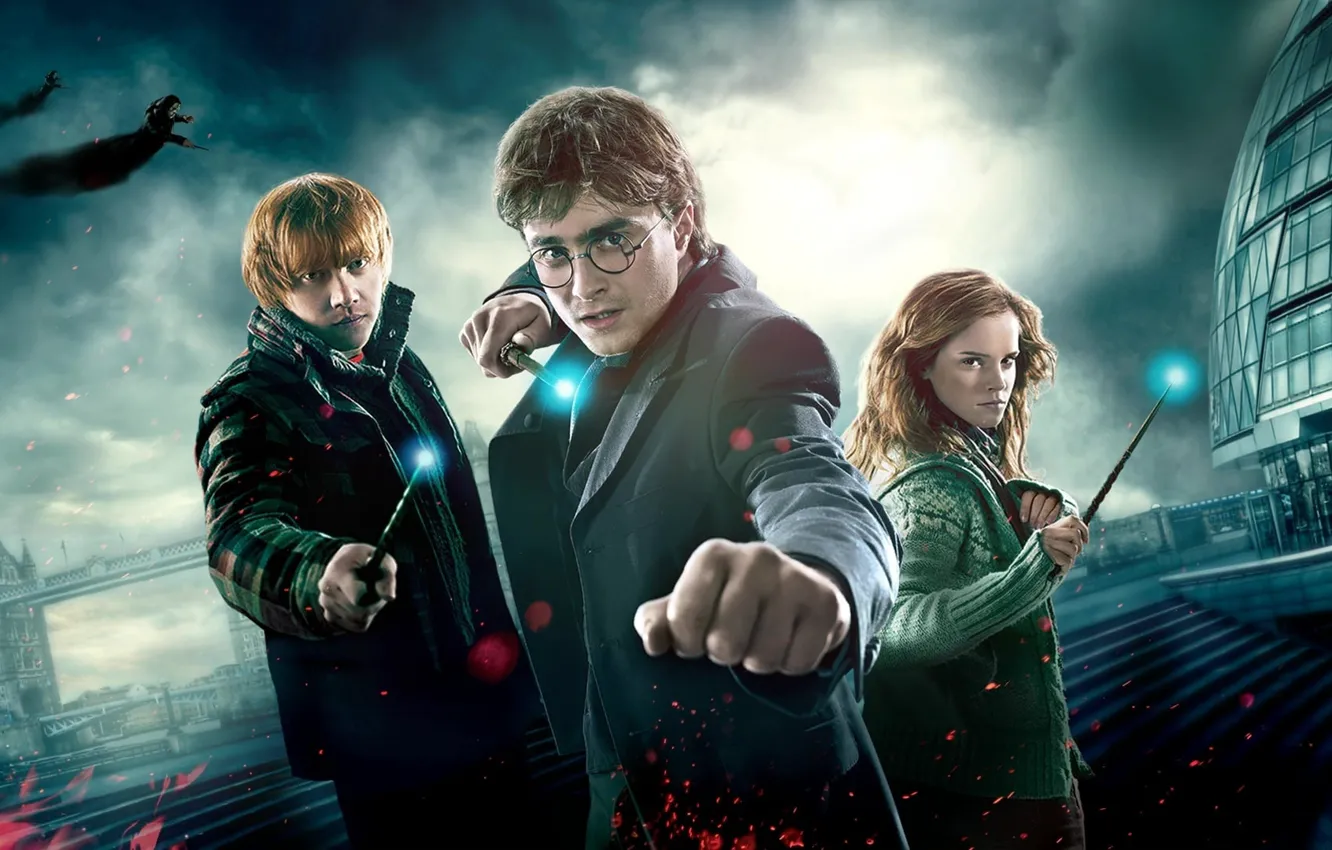 Photo wallpaper Harry Potter, Ron Weasley, Hermione Granger, Harry Potter and the Deathly Hallows Part I