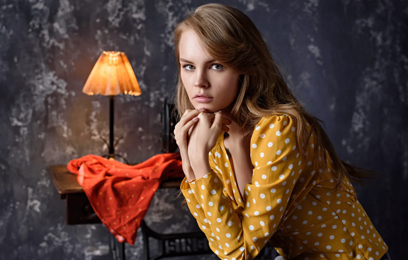 Photo wallpaper look, pose, model, lamp, portrait, blouse, Anastasia Shcheglova, Anastasia Shcheglova