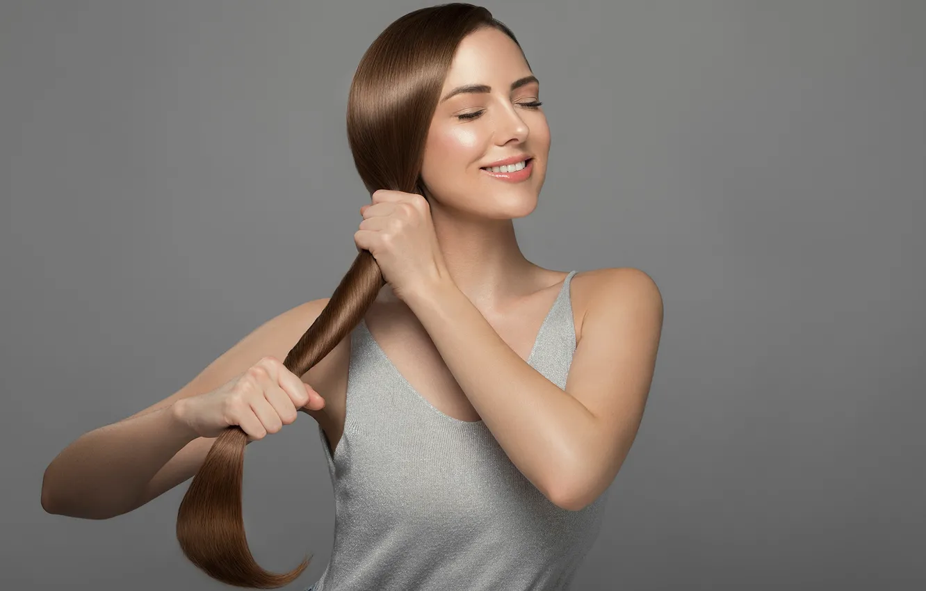 Photo wallpaper girl, eyes, smile, beautiful, model, lips, face, hair