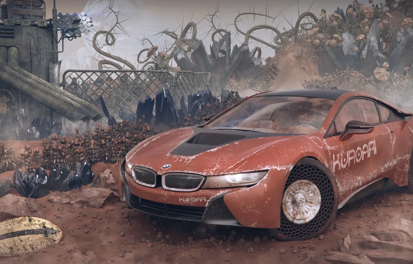 Photo wallpaper transport, pipe, crystals, car, Red Planet