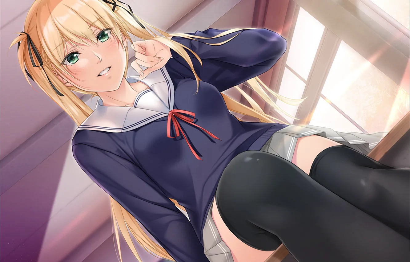 Photo wallpaper girl, sitting, anime, art, desks, saenai heroine from sodatekata, Eriri Spencer Sawamura