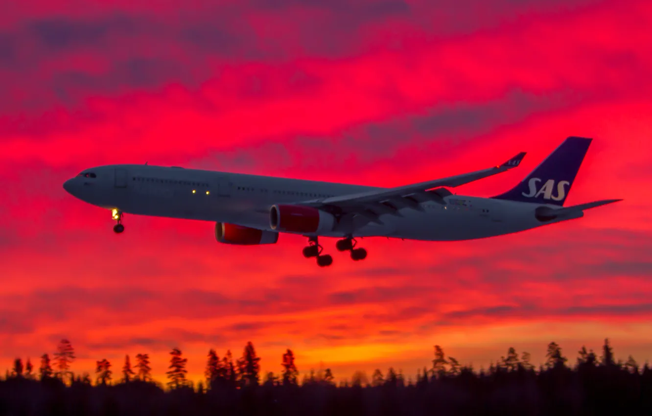 Photo wallpaper the sky, glow, the plane, liner