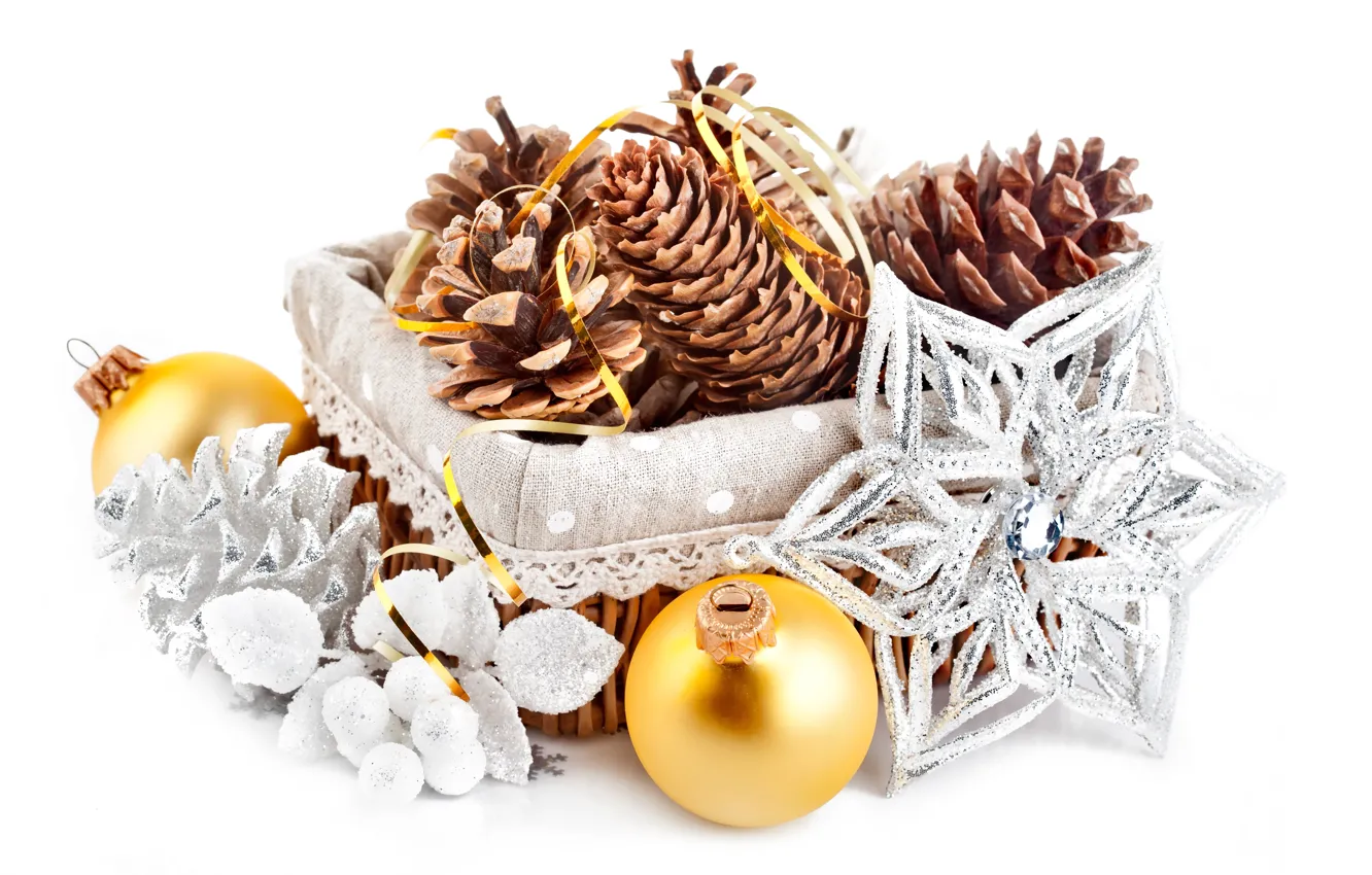 Photo wallpaper balls, decoration, balls, the scenery, basket, Christmas, bumps, gold