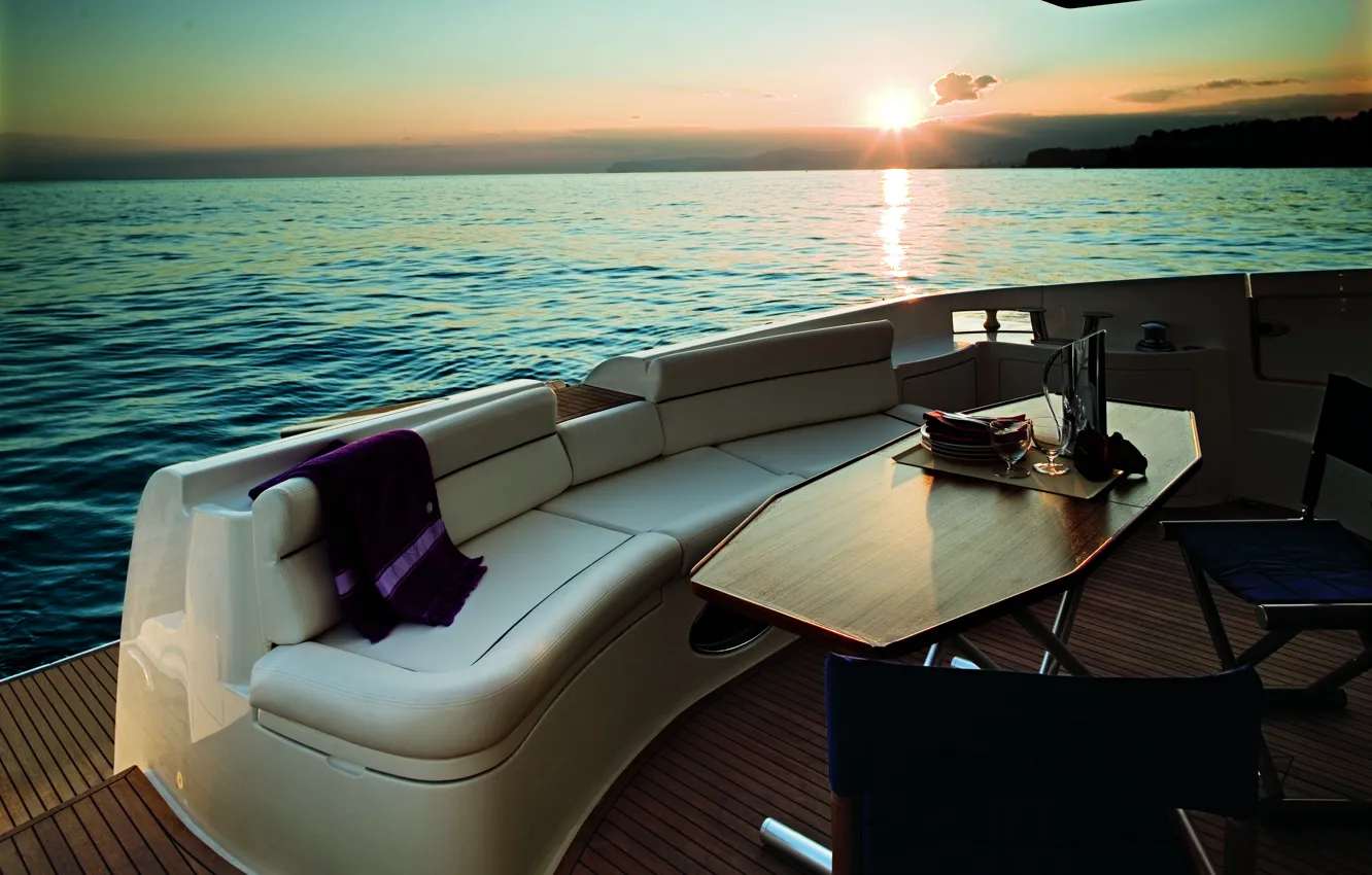 Photo wallpaper sea, sunset, mood, stay, the evening, yacht, glasses, journey