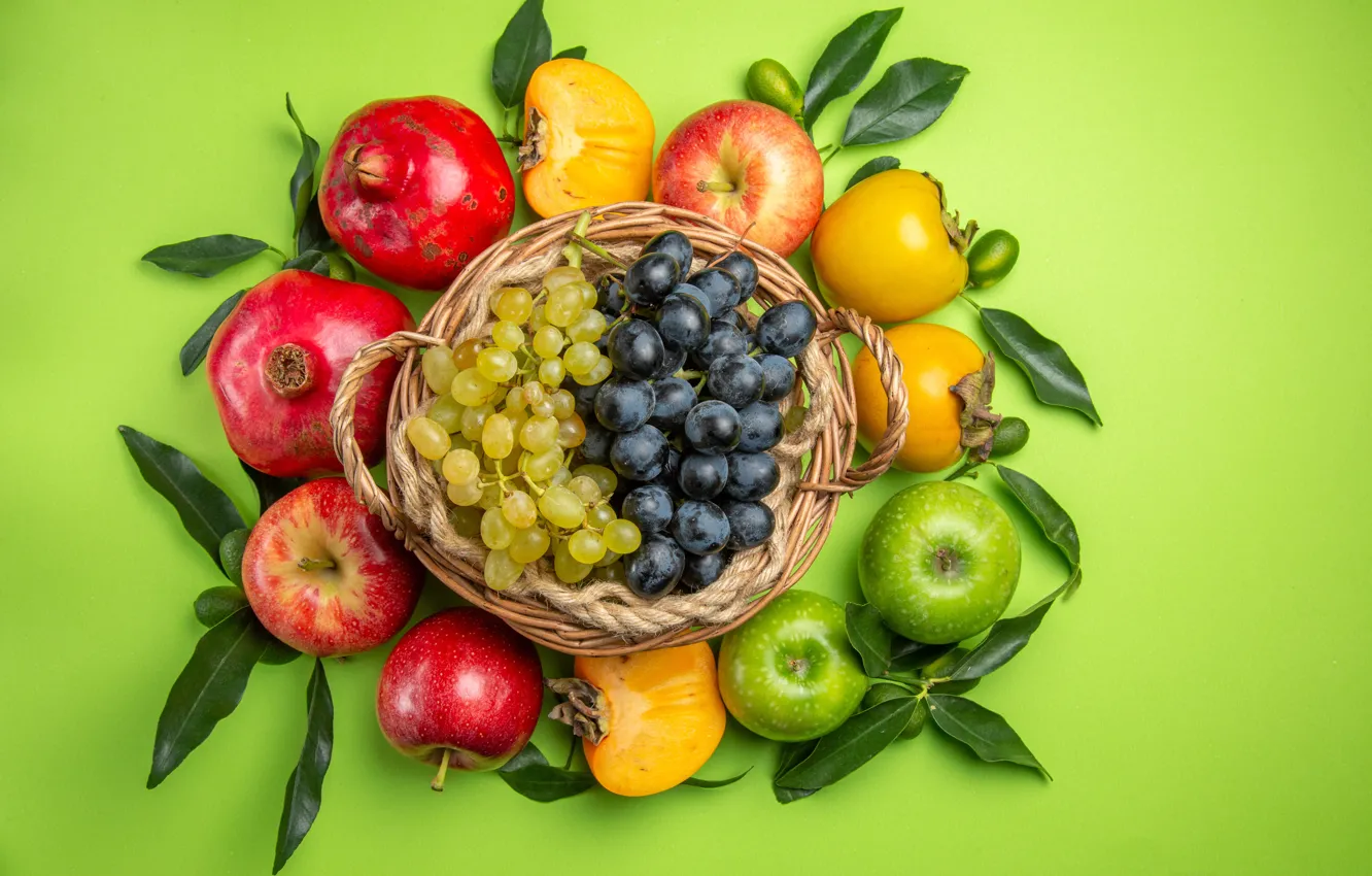 Photo wallpaper apples, grapes, fruit, garnet