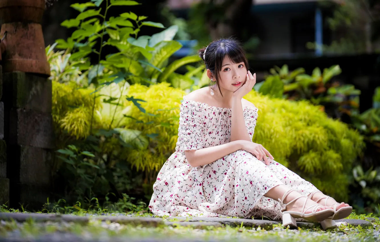 Photo wallpaper look, pose, Asian, asian, charming brunette