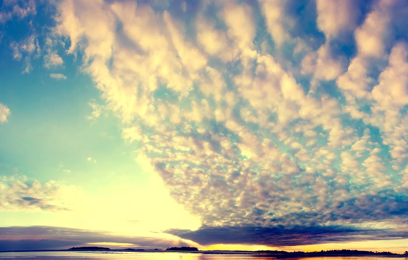 Photo wallpaper the sky, clouds, sunset, nature, lake, surface