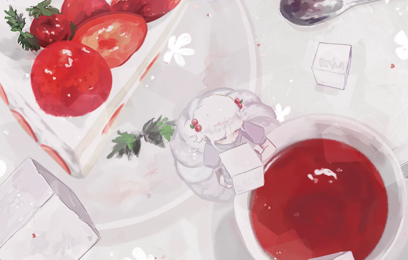Photo wallpaper tea, girl, sugar, dessert