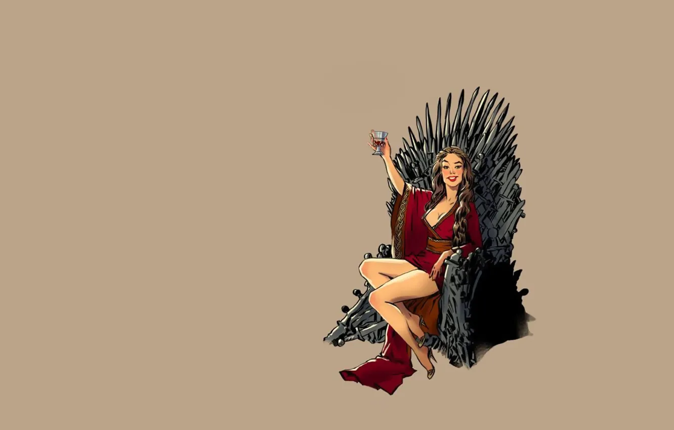 Photo wallpaper fantasy, vintage, pinup, minimalism, background, Game of Thrones, Cersei Lannister, throne