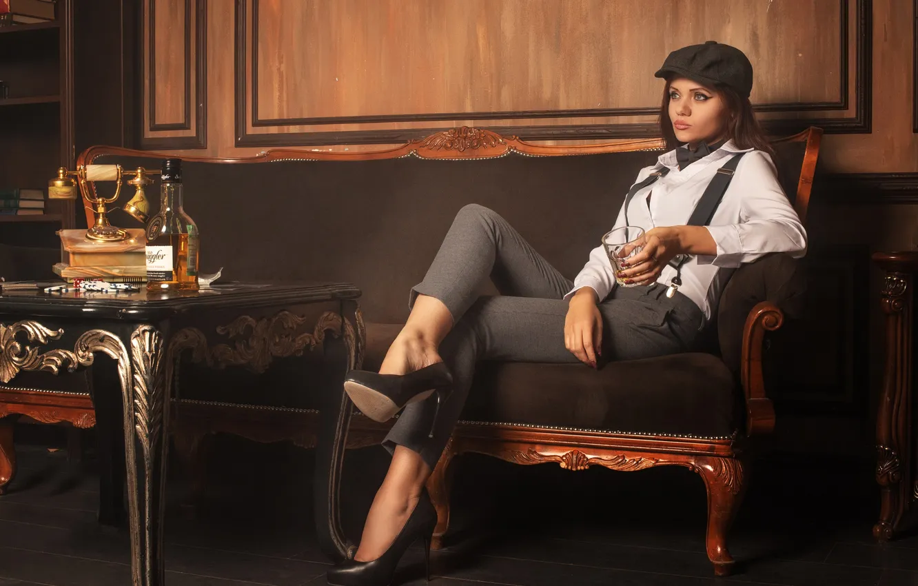 Photo wallpaper girl, glass, sexy, beautiful, model, cute, heels, pants