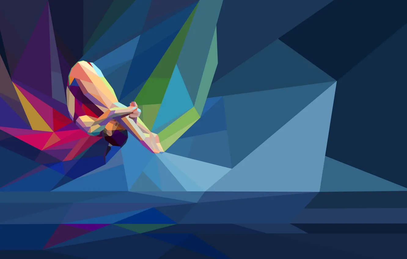 Photo wallpaper sport, athlete, low poly, diving