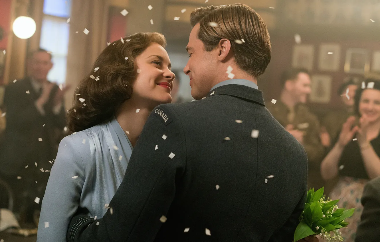 Photo wallpaper Brad Pitt, Marion Cotillard, allies