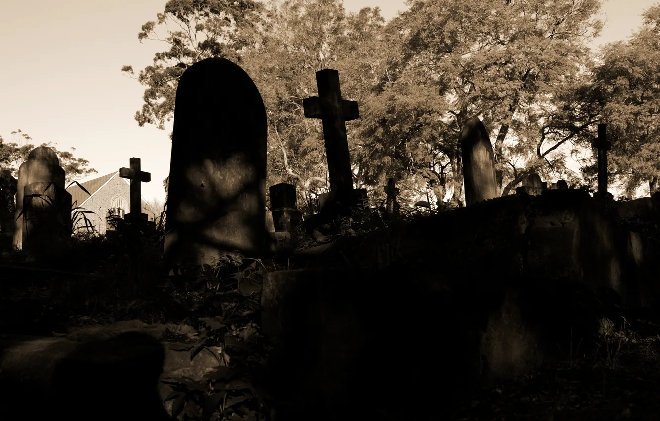 Photo wallpaper sadness, death, the darkness, sadness, crosses, cemetery, longing, gloomy