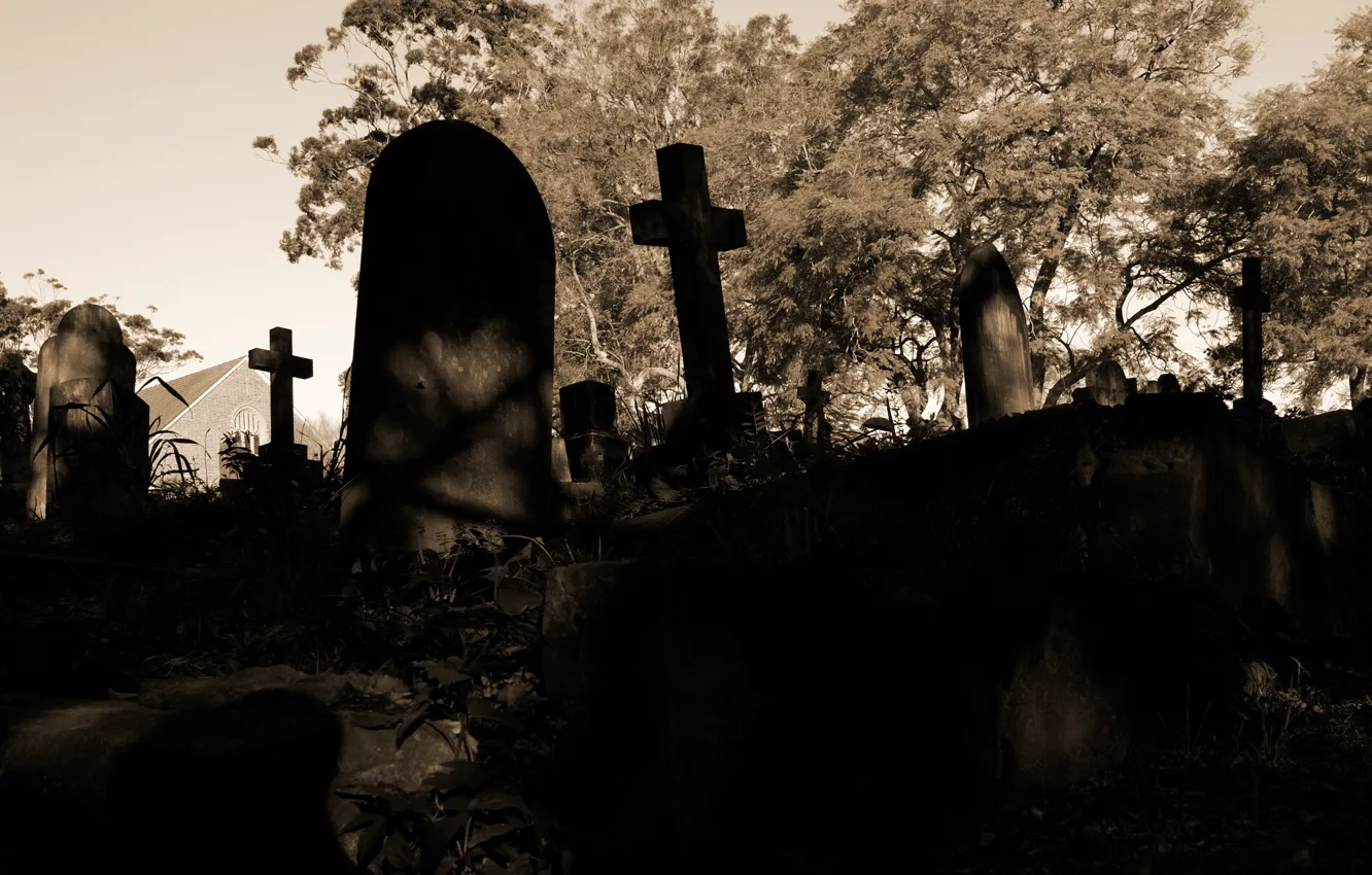 Photo wallpaper sadness, death, the darkness, sadness, cross, cemetery, longing, gloomy