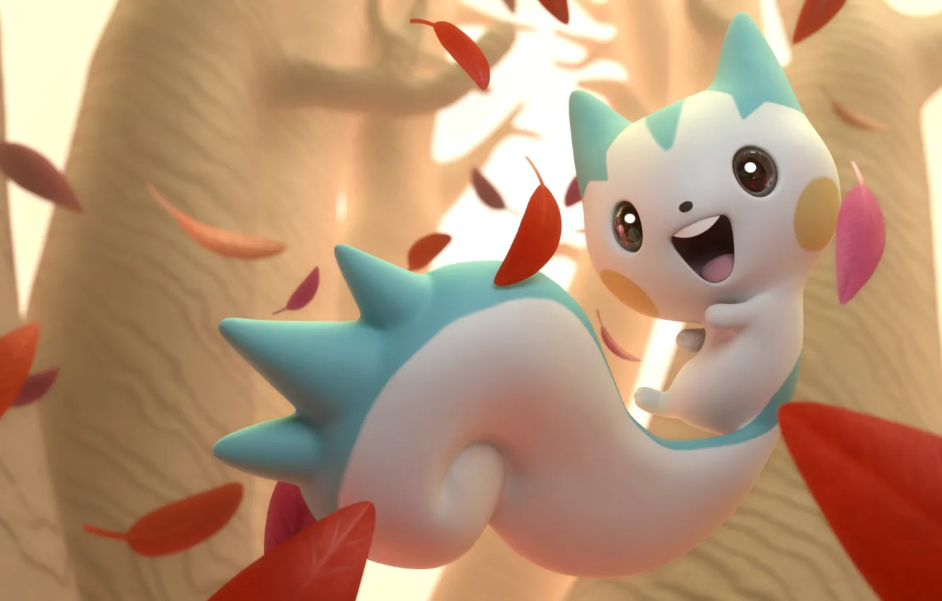 Photo wallpaper autumn, leaves, rendering, anime, art, Andre Wahl, Pachirisu