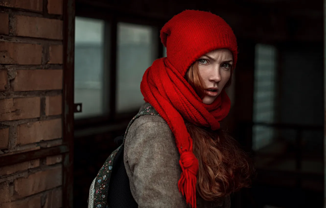 Photo wallpaper girl, hat, scarf, George Chernyadev, Angry girl