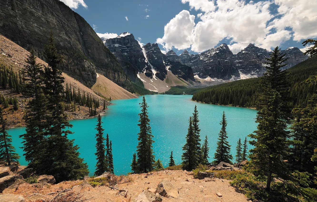 Photo wallpaper forest, mountains, lake, natsyonalnoe Park