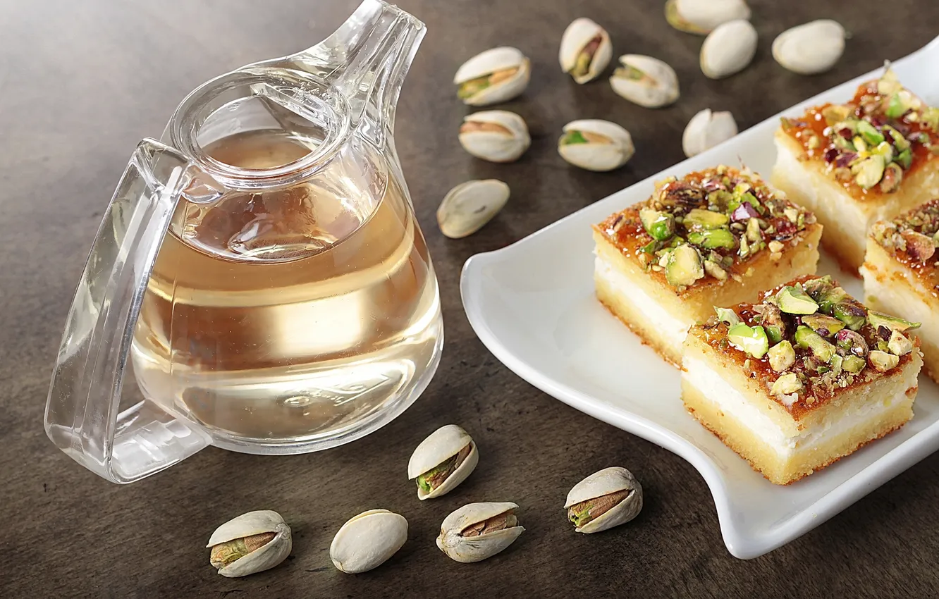 Photo wallpaper cake, pitcher, dessert, pistachios