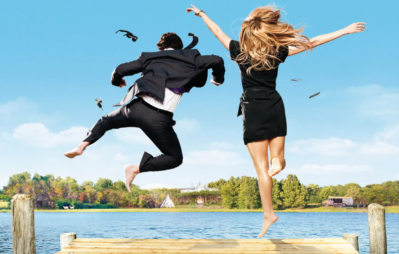 Photo wallpaper water, nature, lake, jump, woman, male, barefoot