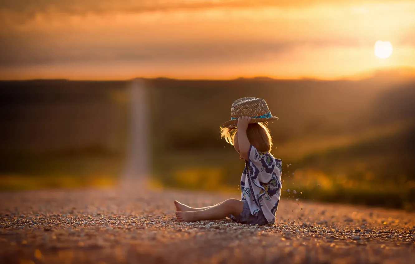 Photo wallpaper road, children, hat, space
