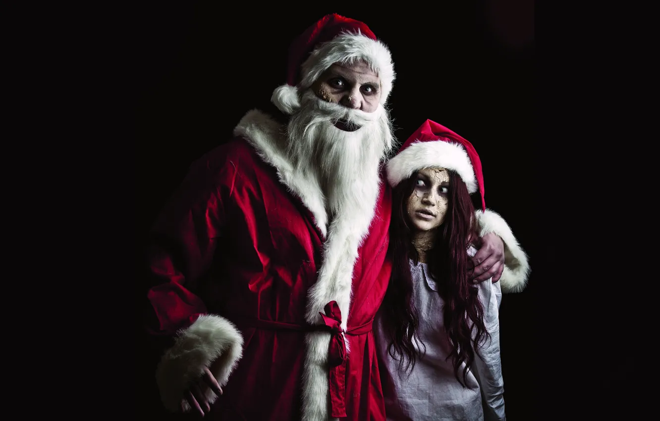 Photo wallpaper zombies, maiden, Santa Claus, evil santa