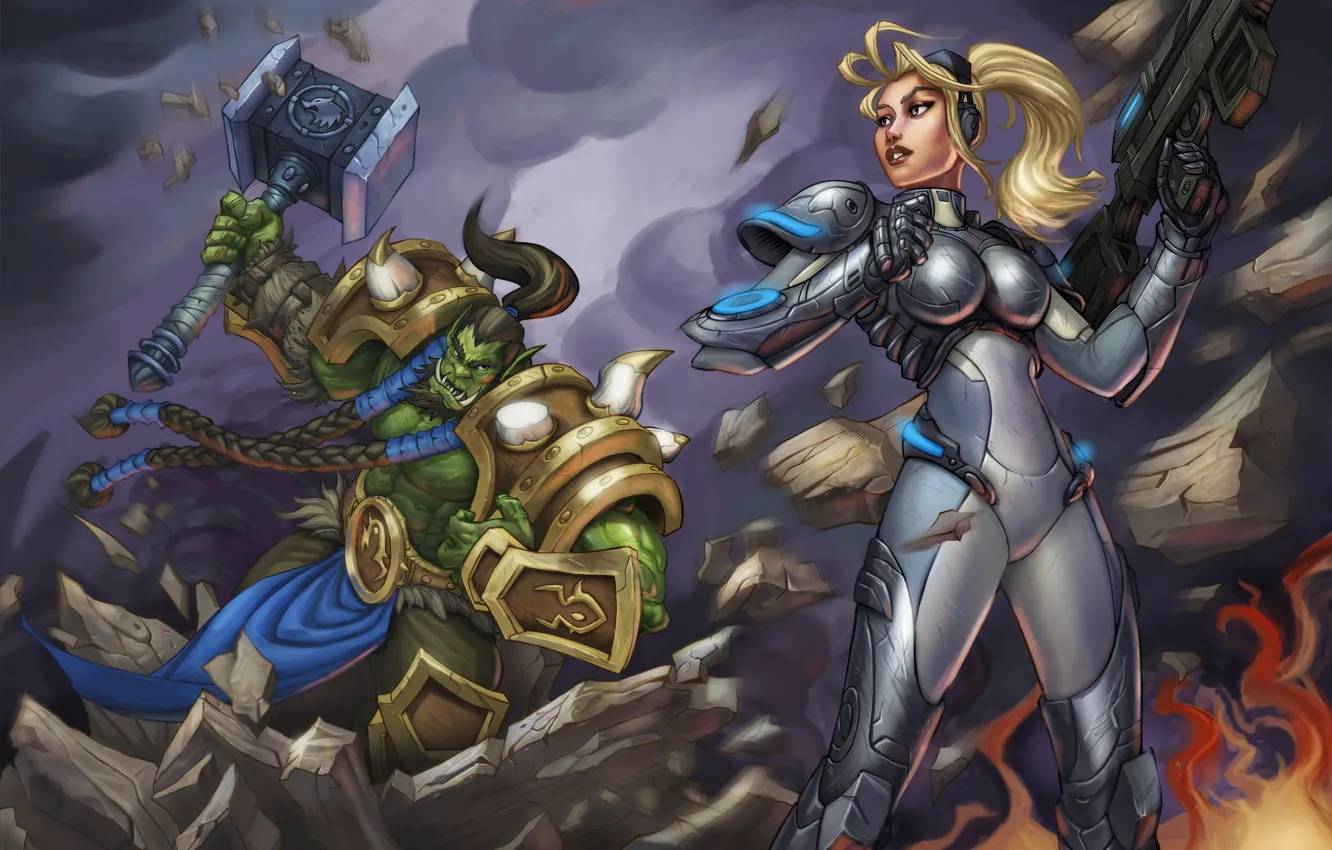 Photo wallpaper Orc, art, Nova, Thrall, Heroes of the Storm, nova terra