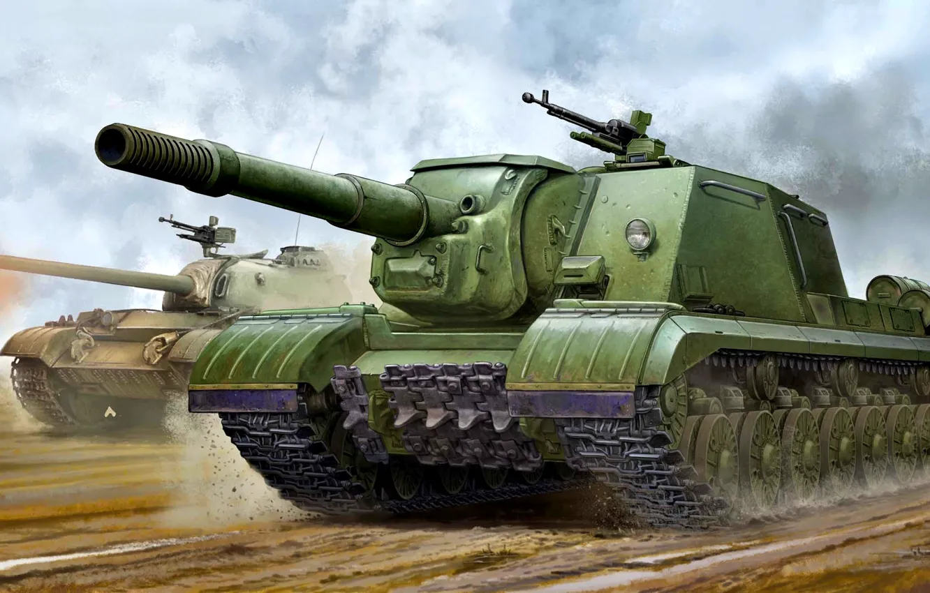 Photo wallpaper art, SAU, T-54, CCCP, upgraded, Heavy, The Soviet Army, ISU-152К