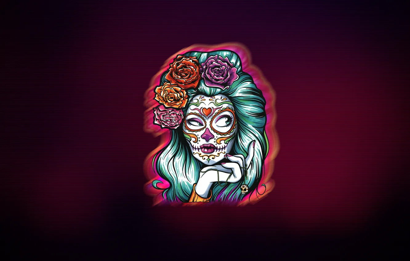 Photo wallpaper girl, face, style, background, Calavera, day of the dead, day of the dead, Day of …