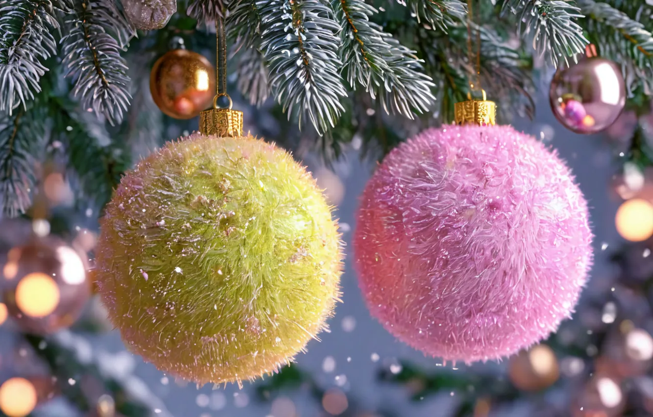 Photo wallpaper tree, new year, New Year's toys