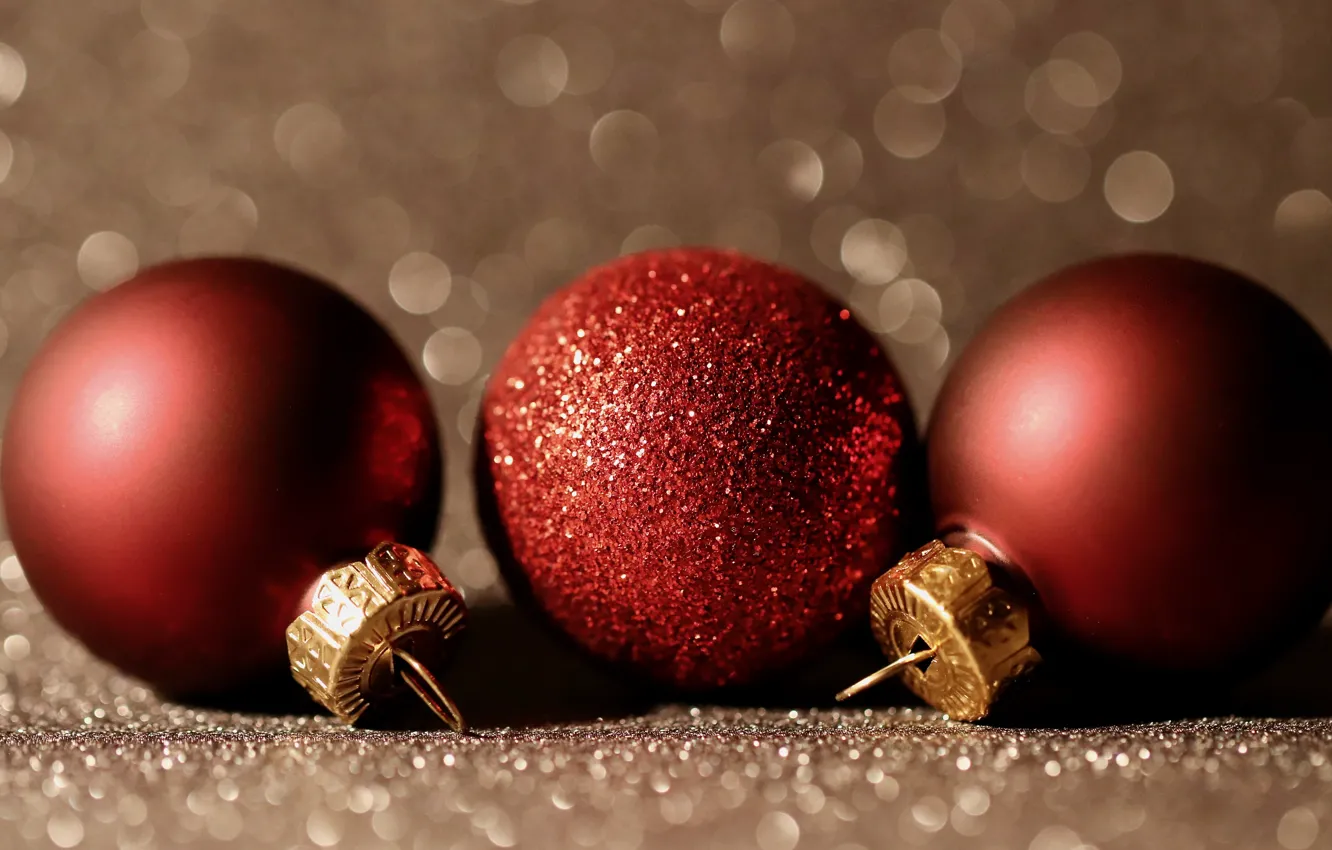 Photo wallpaper winter, balls, holiday, balls, Christmas, red, three, New year