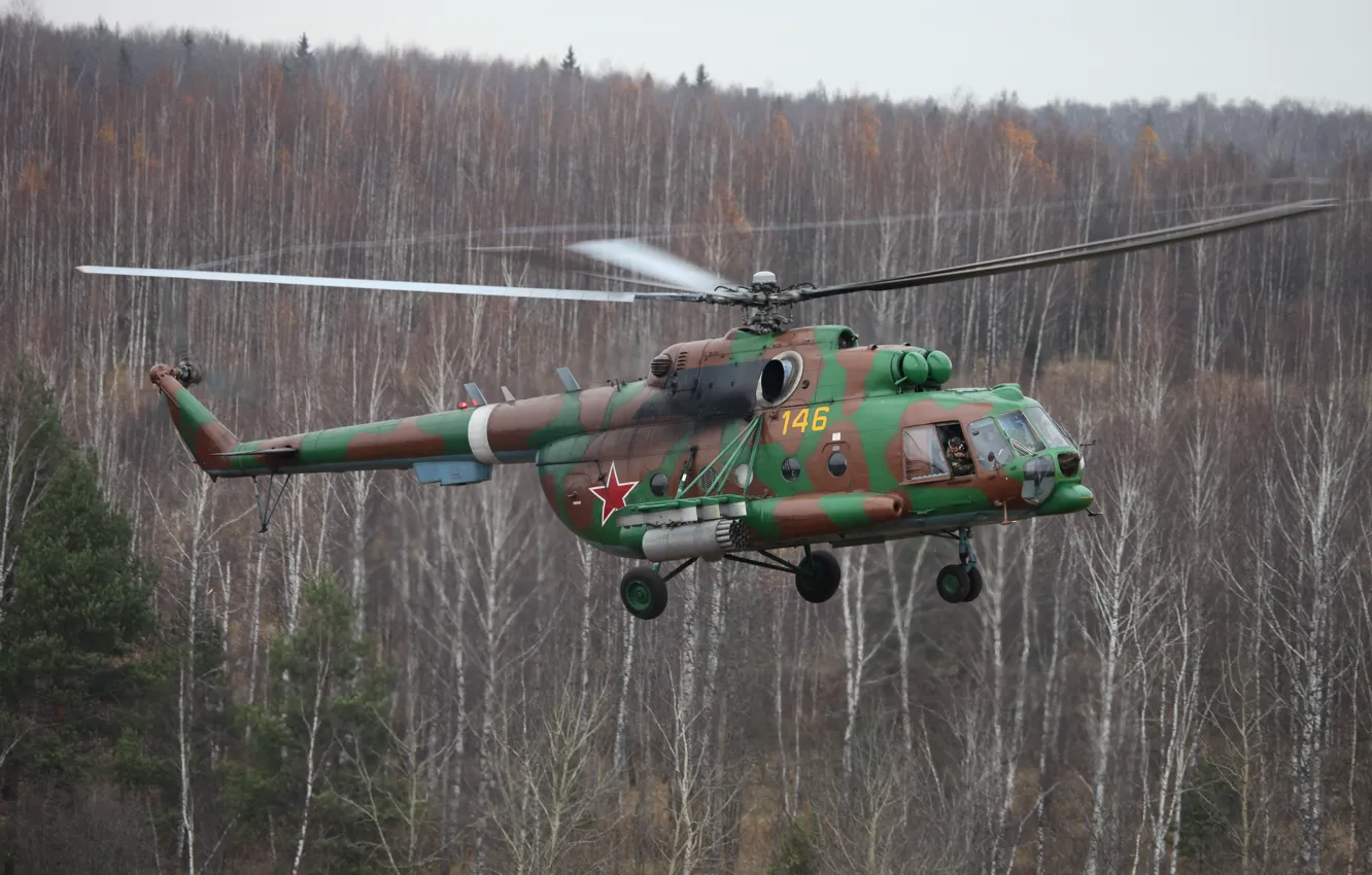 Photo wallpaper autumn, trees, Helicopter, blades, Mi-8MTV