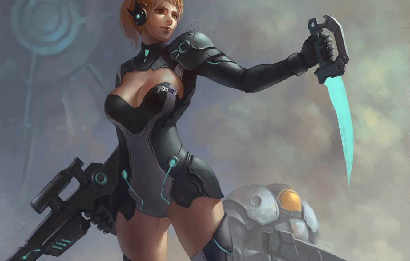 Photo wallpaper girl, weapons, robot, art, dagger