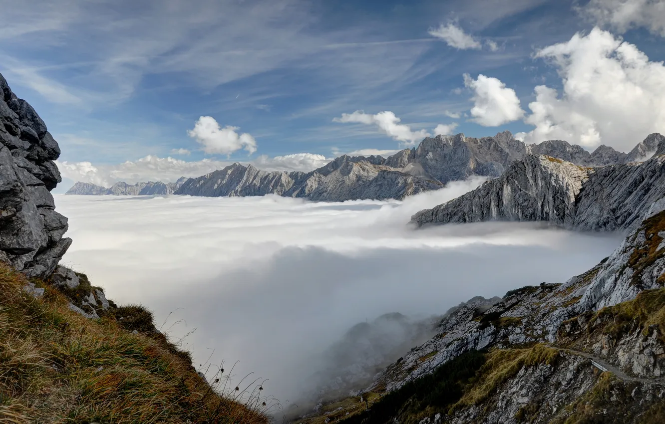 Photo wallpaper the sky, clouds, mountains, tops, Germany, Bayern, Alps