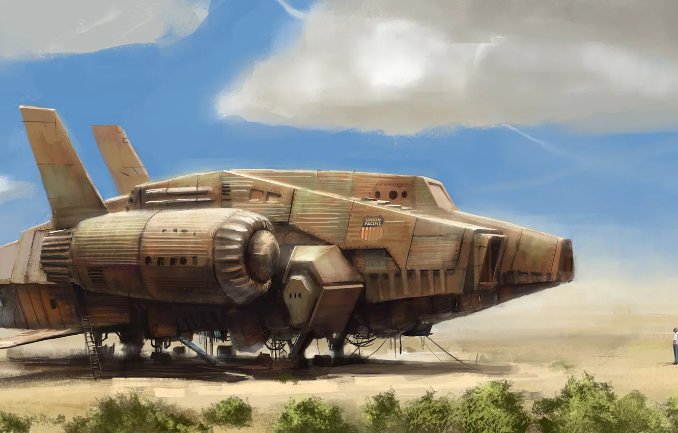 Photo wallpaper field, the sky, ship, tail, the bushes, motor