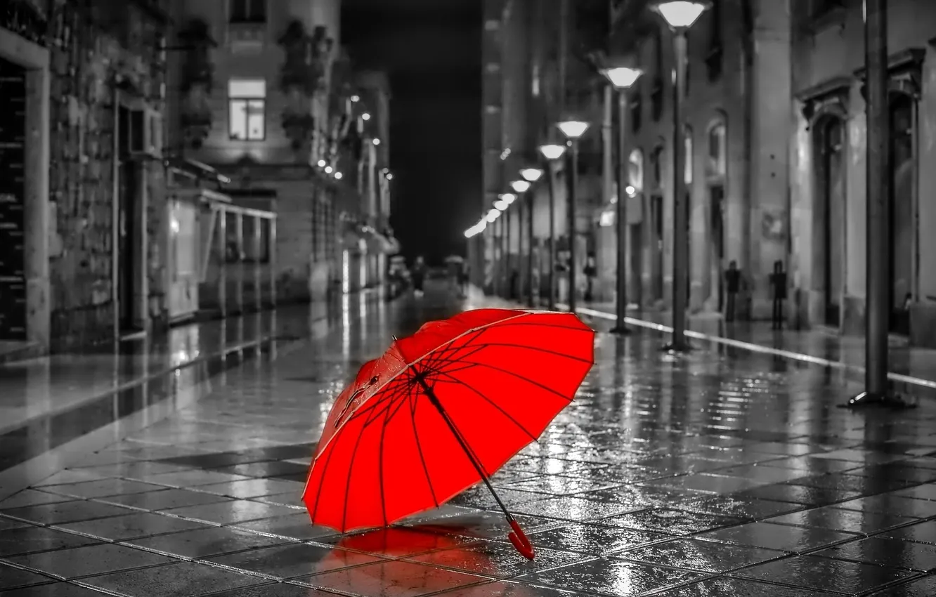 Photo wallpaper road, red, the city, umbrella