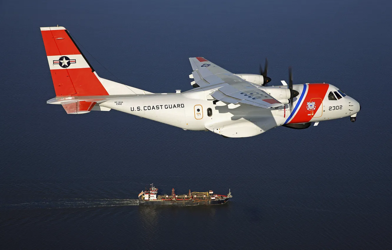 Photo wallpaper sea, the plane, tanker, sea, patrol, coast, protection, CN-235