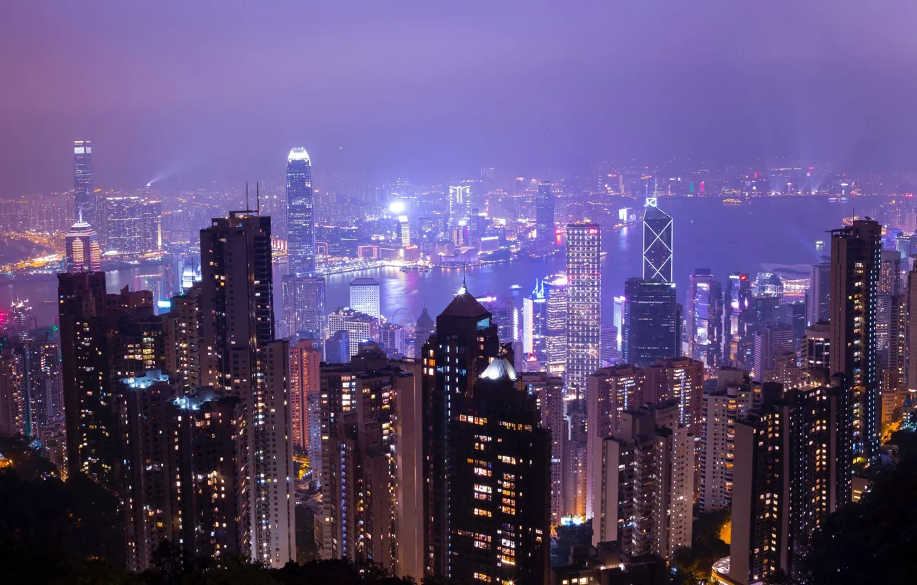 Photo wallpaper city, lights, night, buildings