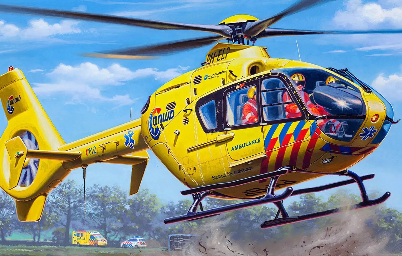 Photo wallpaper figure, art, Eurocopter, Airbus, EC135, Helicopters, multipurpose light helicopter, transport helicopter