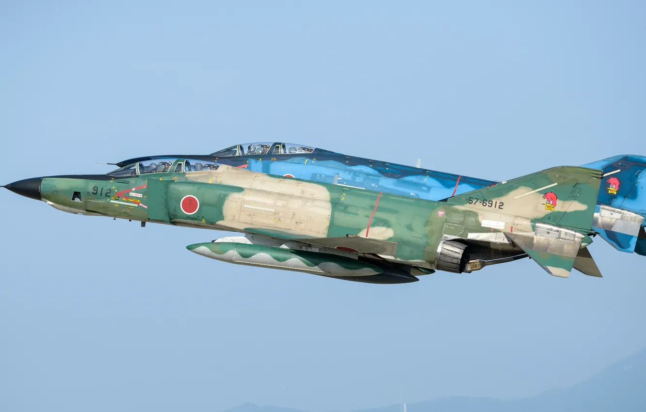 Photo wallpaper fighter, pair, McDonnell Douglas, Kai Phantom II, F-4EJ