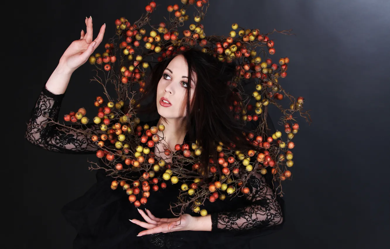 Photo wallpaper girl, background, black, the fruit, Untitled
