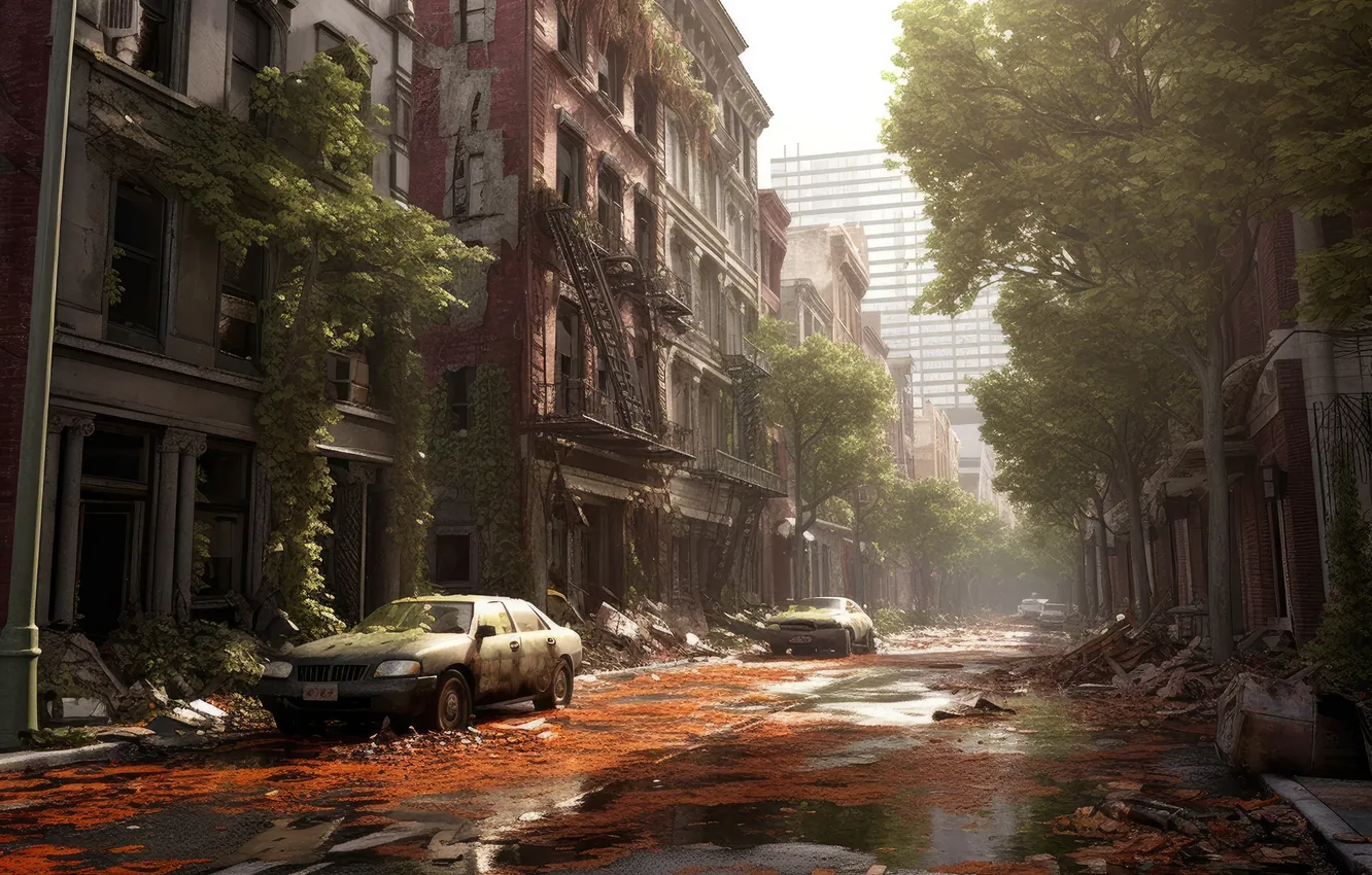 Photo wallpaper city, abandoned, rust, apocalypse