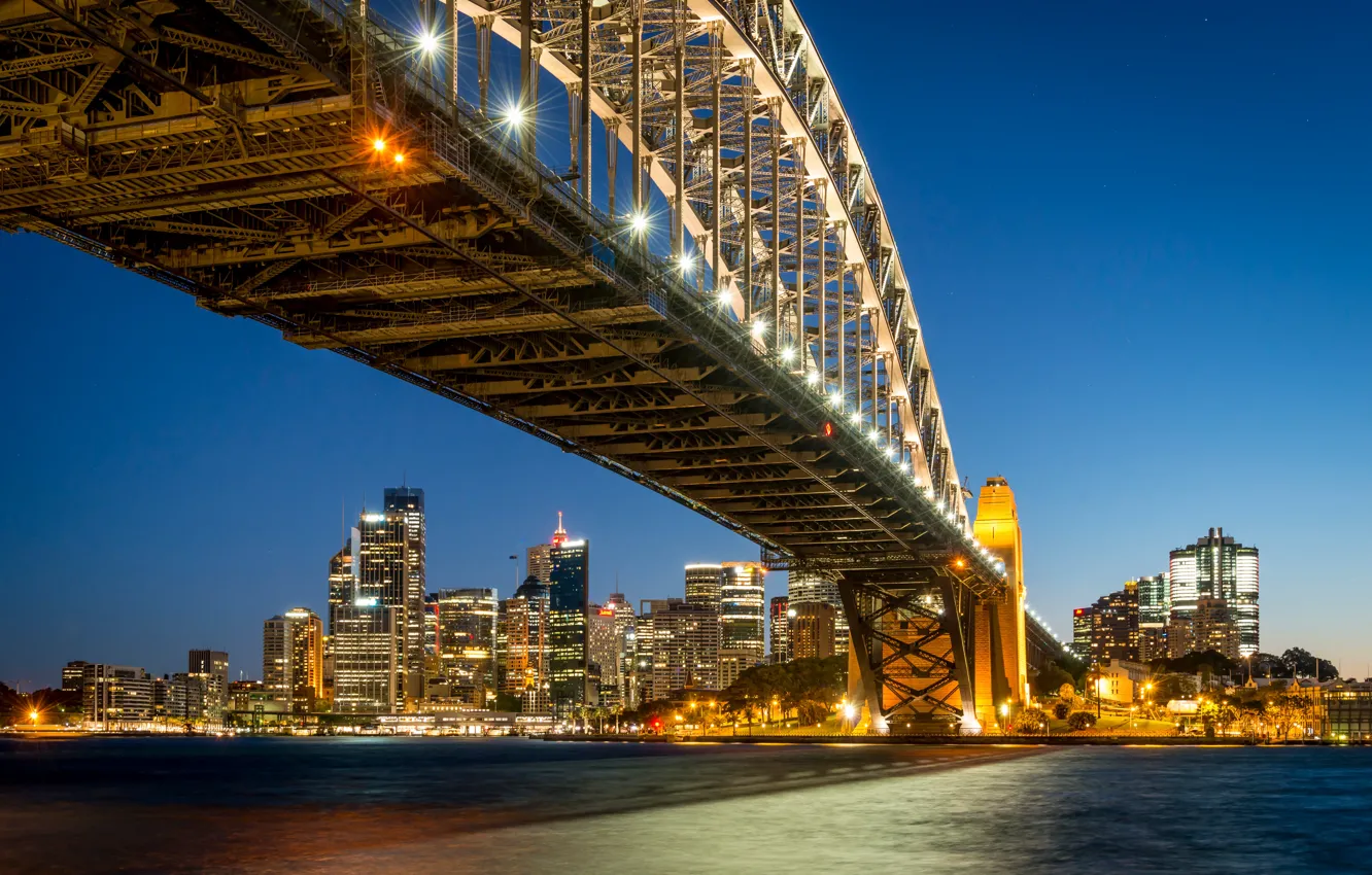 Photo wallpaper bridge, lights, Strait, home, the evening, Australia, lights, Sydney