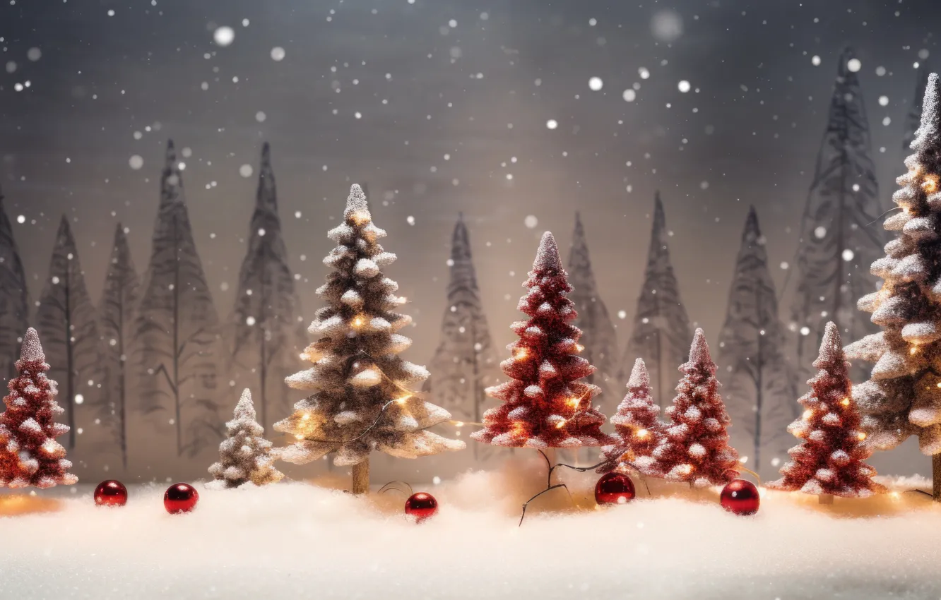 Photo wallpaper tree, new year, Christmas, herringbone, Christmas decorations, AI art, neural network